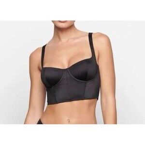 Skims Logo Shine Corset Balconette Bra Onyx Size 32A